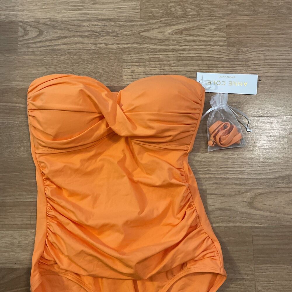 Anne Cole Twist Front Ruched One Piece Swimsuit Size 8 Peach NWT $88 - Picture 5 of 5